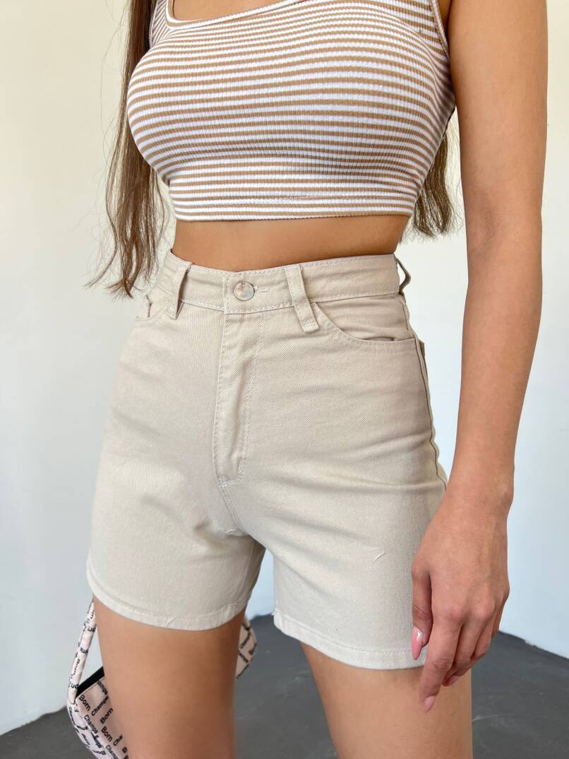 Mom Kalıp Yıkamalı Denim Şort - 1