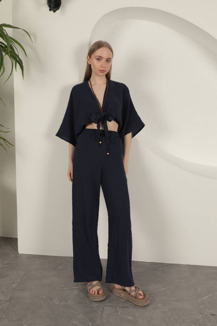 Müslin Kumaş Kimono-Lacivert - 2