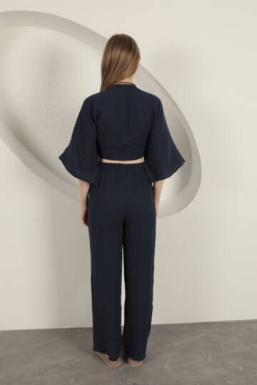 Müslin Kumaş Kimono-Lacivert - 5