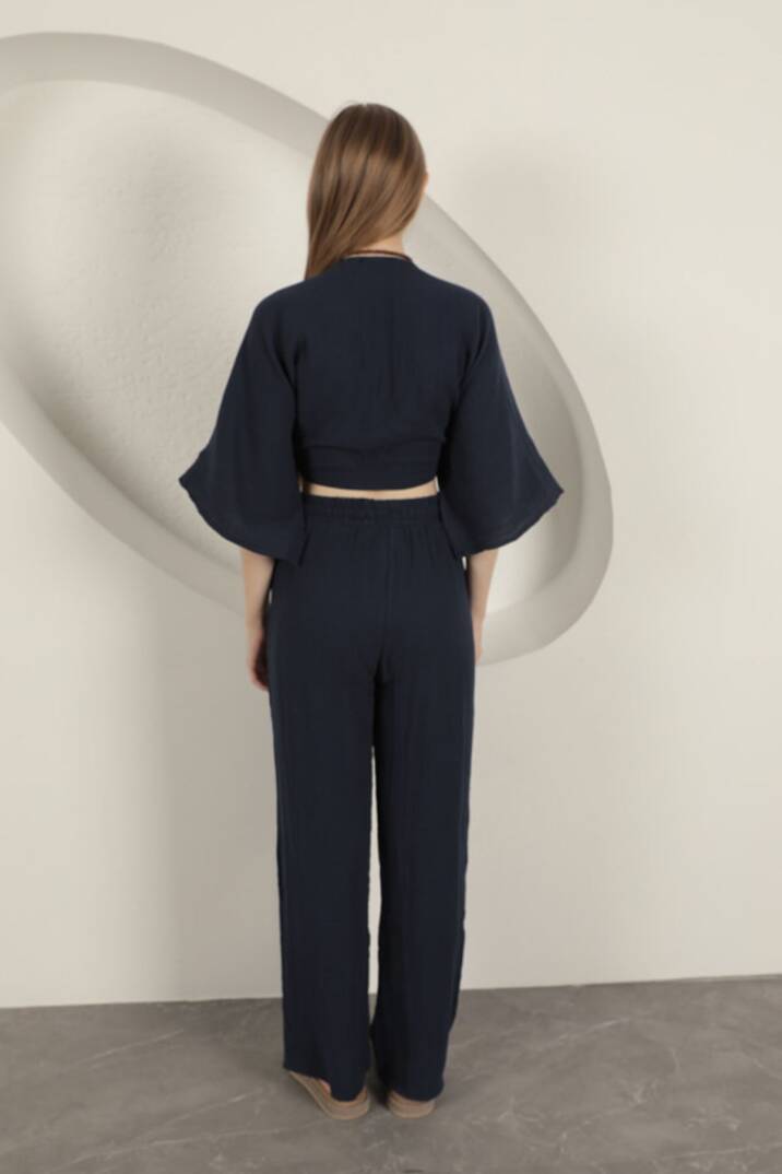 Müslin Kumaş Kimono-Lacivert - 5