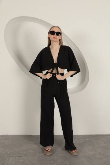 Müslin Kumaş Kimono-Siyah - 3