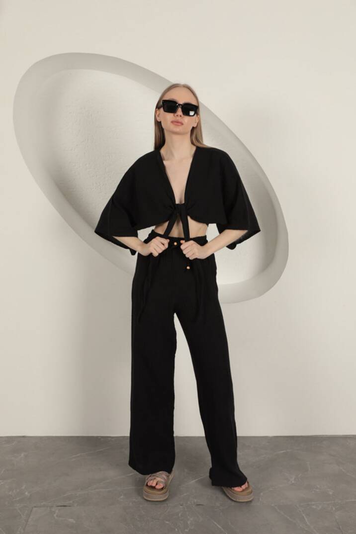 Müslin Kumaş Kimono-Siyah - 3