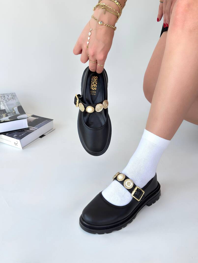 Okira Siyah Cilt Oxford Ayakkabı - 1