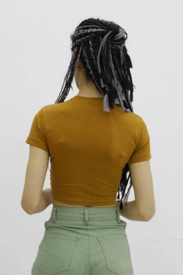 Önü Büzgülü Bisiklet Yaka Tshirt Taba - P-019963 - 4