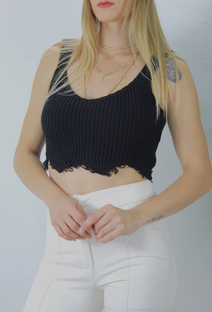 Örme Kolsuz Bayan Triko Siyah - 106469 - 1