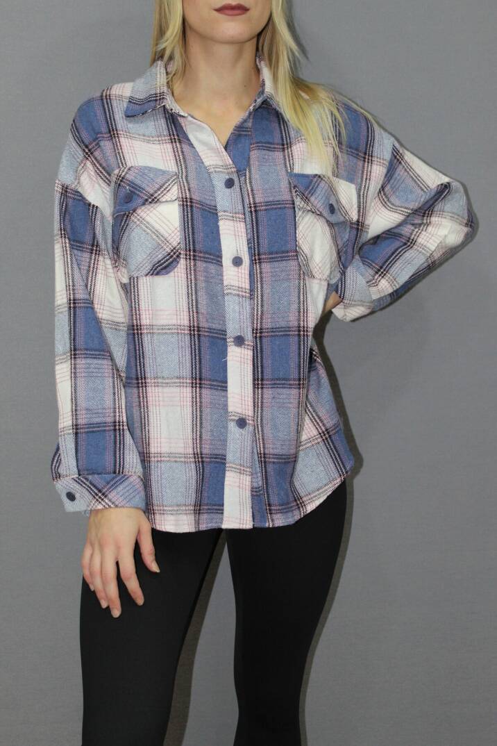 Oversize Ekose Gömlek Mavi - 4686.140 - 1