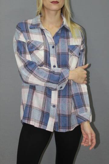 Oversize Ekose Gömlek Mavi - 4686.140 - 2