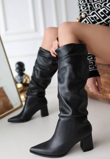 Pitay Siyah Cilt Topuklu Çizme - 3