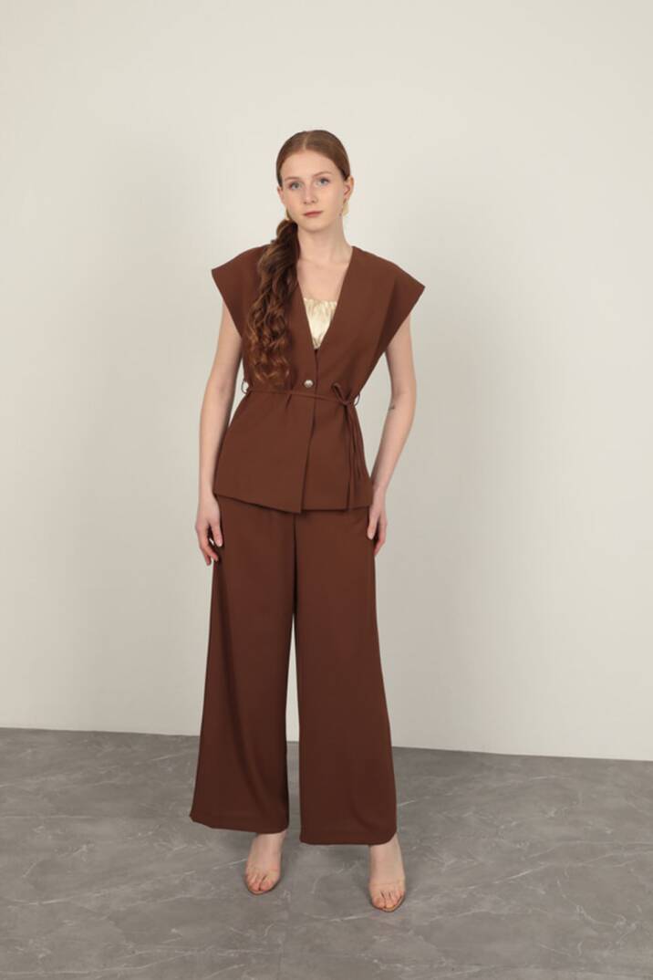 Poliviskon Kumaş Kadın Pantolon-Kahve - 2