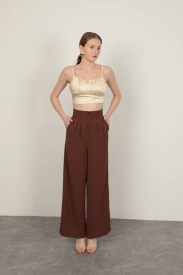 Poliviskon Kumaş Kadın Pantolon-Kahve - 3