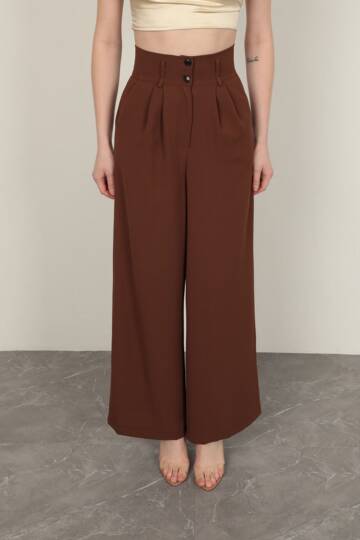 Poliviskon Kumaş Kadın Pantolon-Kahve - 4