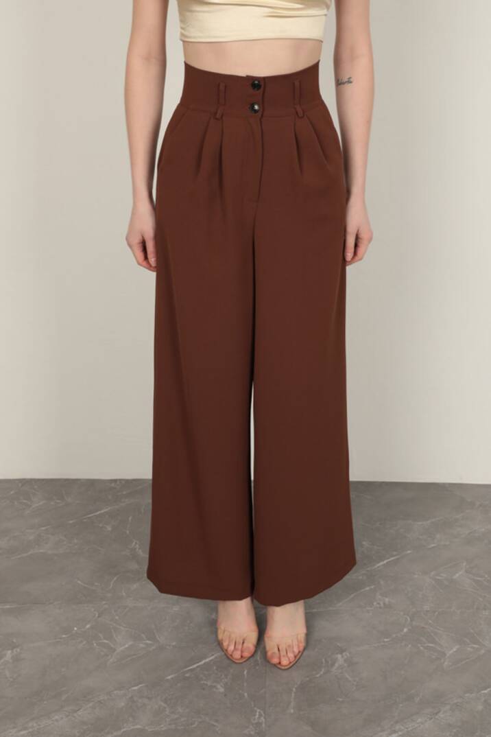 Poliviskon Kumaş Kadın Pantolon-Kahve - 4