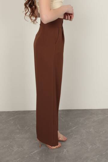 Poliviskon Kumaş Kadın Pantolon-Kahve - 5