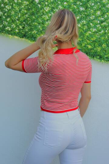 Polo Yaka Çizgili Tişört Kırmızı - 140.055 - 3
