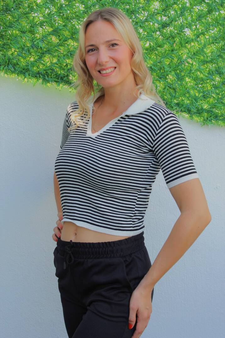 Polo Yaka Çizgili Tişört Siyah - 140.055 - 2