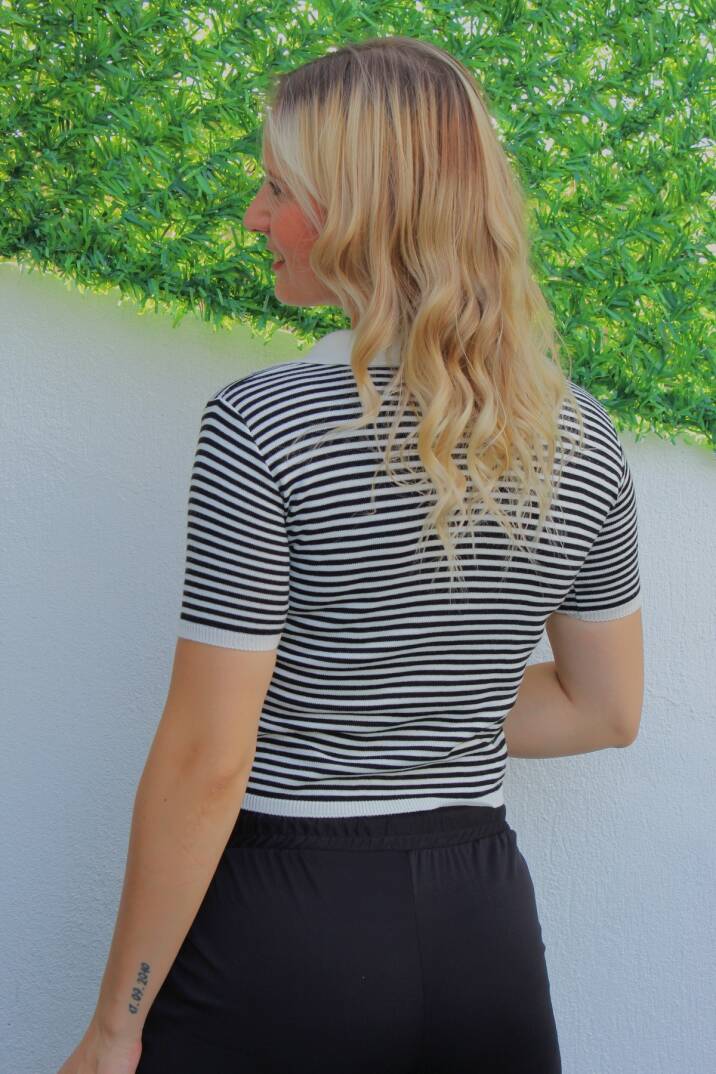 Polo Yaka Çizgili Tişört Siyah - 140.055 - 3