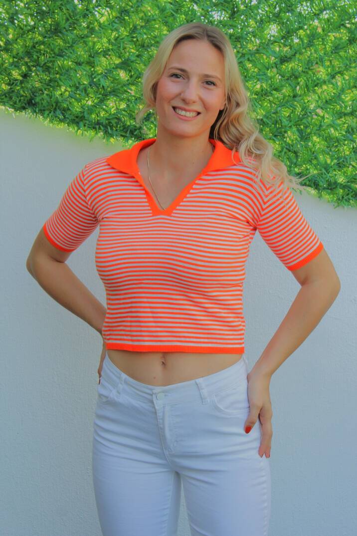 Polo Yaka Çizgili Tişört Turuncu - 140.055 - 4