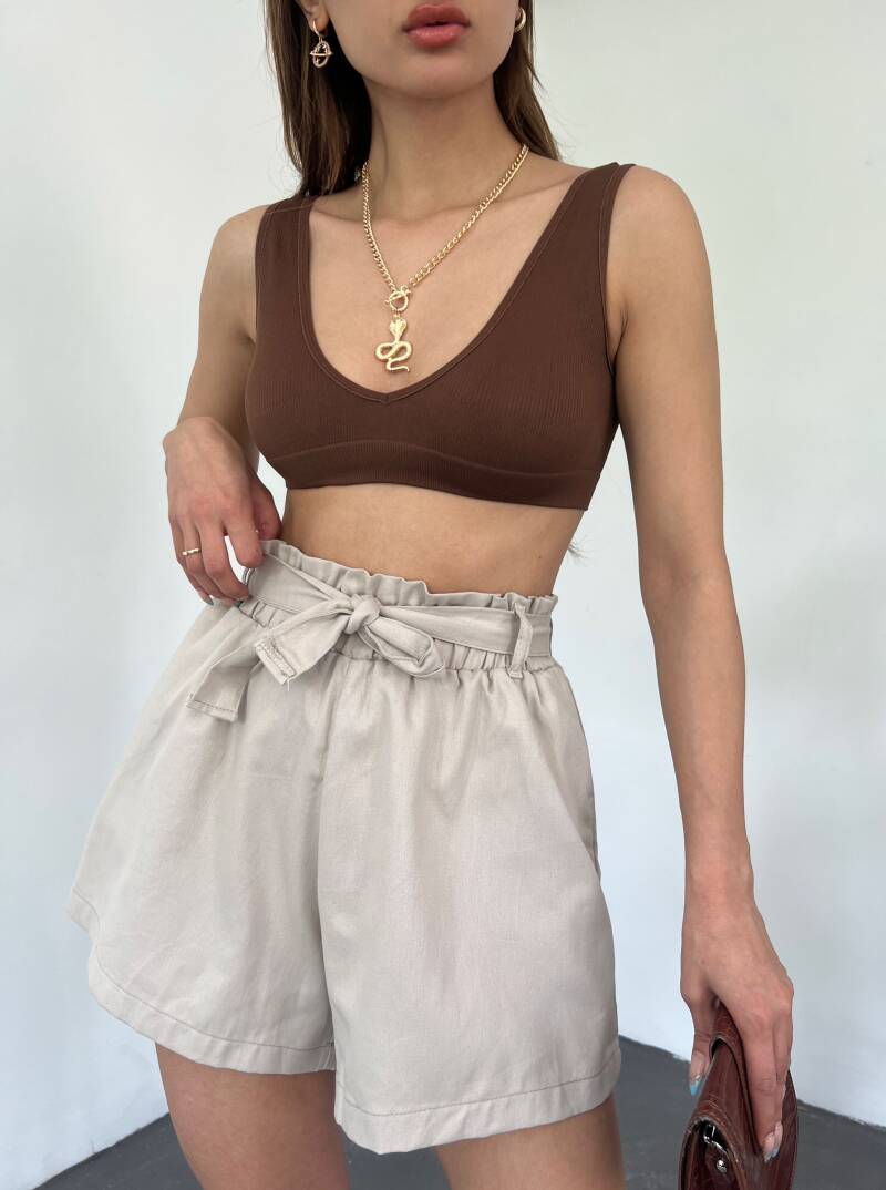 Rahat Kesim Beli Büzgülü Cepli Şort - 1