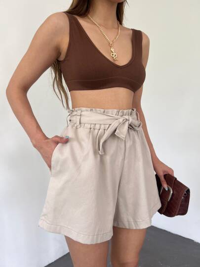 Rahat Kesim Beli Büzgülü Cepli Şort - 4