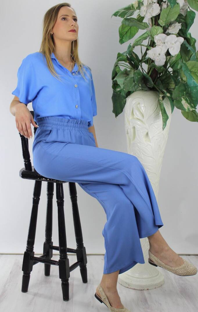 Sedef Düğmeli Krep Gömlek Mavi - 1288.65 - 4