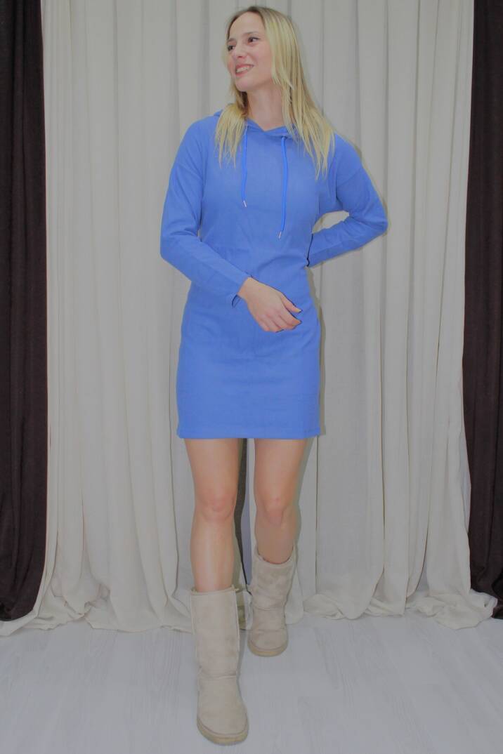 Selanik Kapşonlu Elbise Saks - 139.0135 - 2