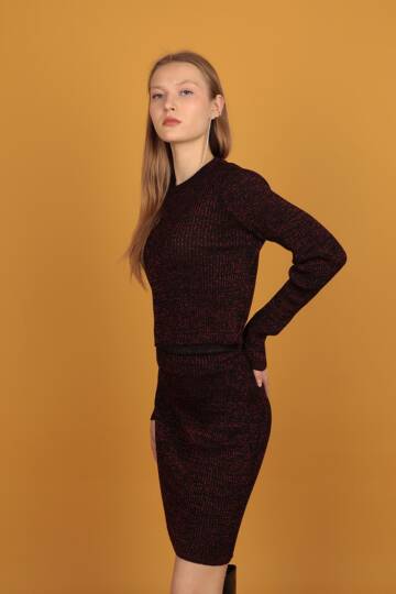 Simli Triko Kadın Etek-Kırmızı - 3