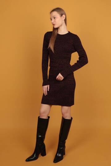 Simli Triko Kadın Etek-Kırmızı - 4