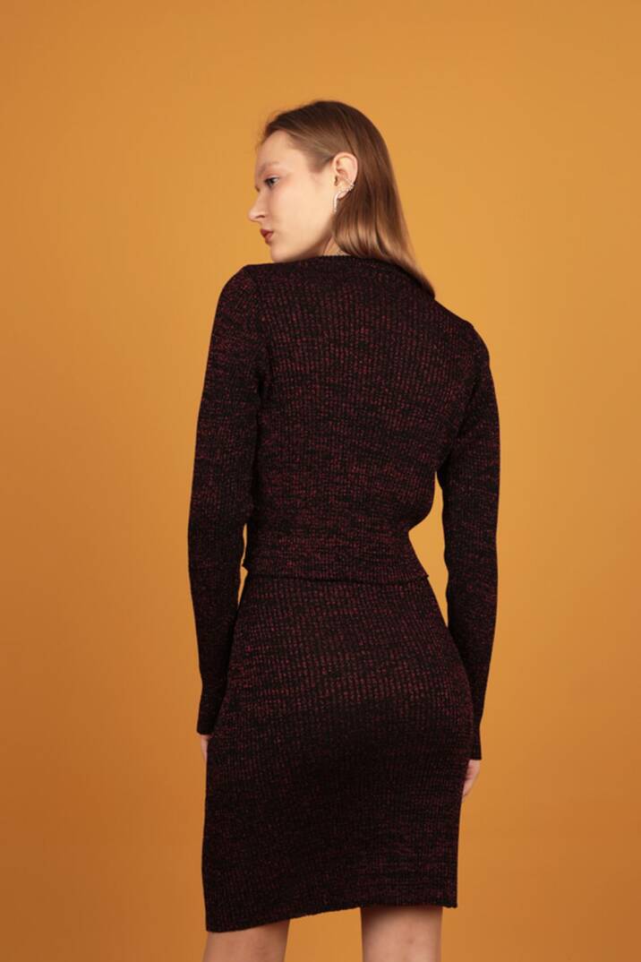 Simli Triko Kadın Etek-Kırmızı - 5