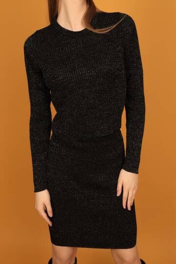 Simli Triko Kadın Etek-Siyah - 4