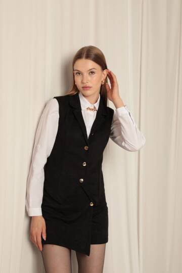 Süet Kumaş Kadın Siyah Yelek - 2