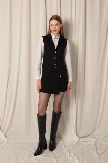 Süet Kumaş Kadın Siyah Yelek - 3