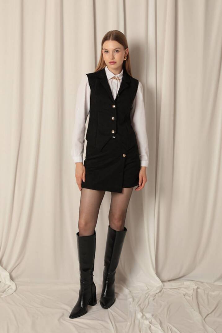 Süet Kumaş Kadın Siyah Yelek - 3