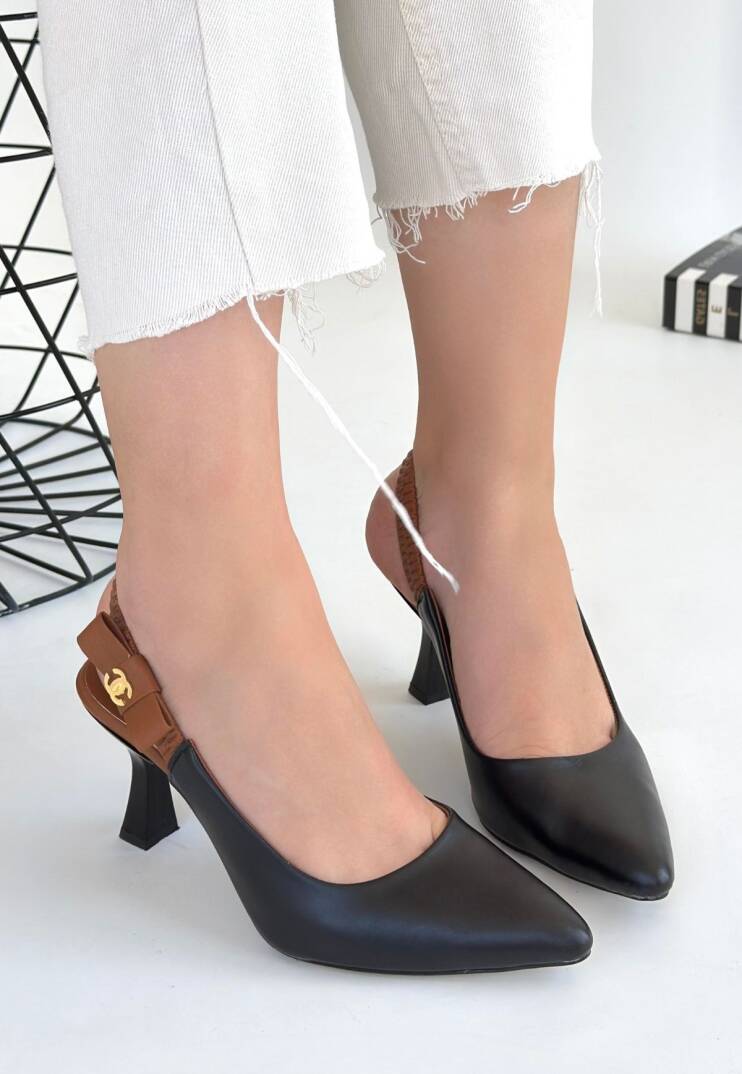 Toran Siyah Cilt Topuklu Ayakkabı - 1