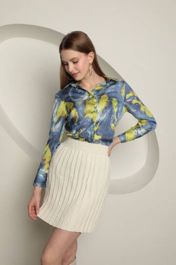 Triko Kadın Pileli Etek-Ekru - 3