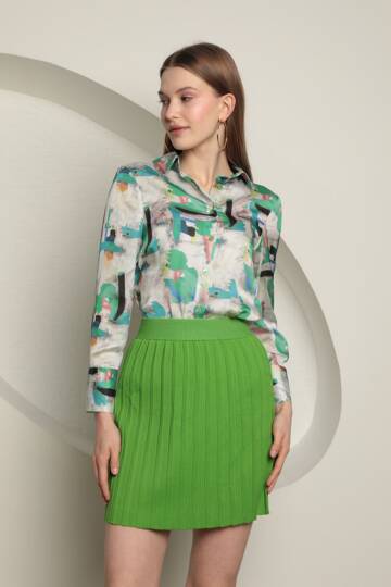 Triko Kadın Pileli Etek-Yeşil - 2