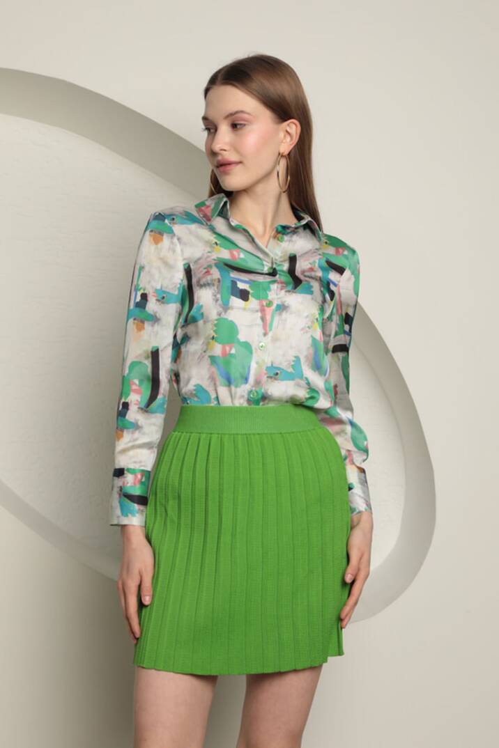 Triko Kadın Pileli Etek-Yeşil - 2