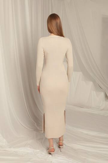 Triko Kumaş Düğmeli Kadın Taş Elbise - 5