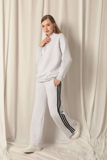 Üç İplik Biyeli Kadın Açık Gri Eşofman - 2