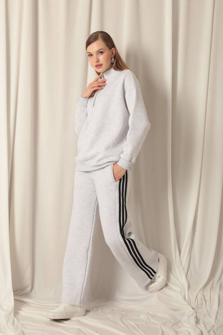 Üç İplik Biyeli Kadın Açık Gri Eşofman - 2