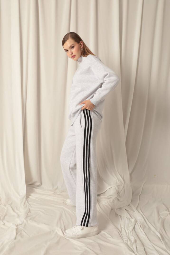 Üç İplik Biyeli Kadın Açık Gri Eşofman - 3