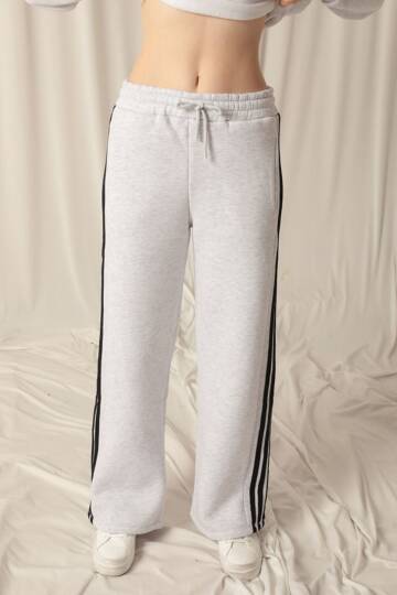 Üç İplik Biyeli Kadın Açık Gri Eşofman - 4