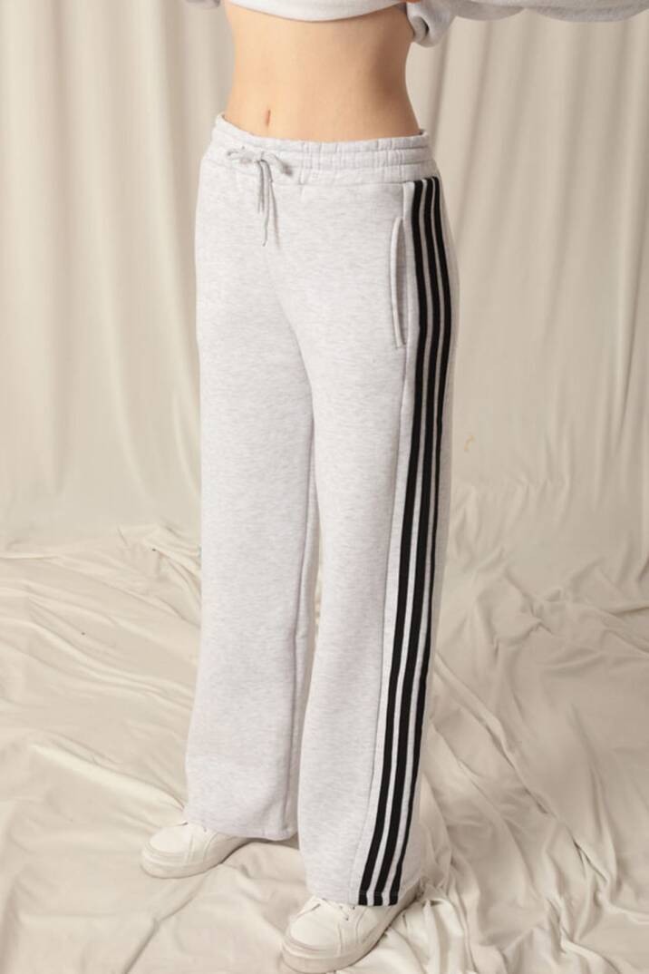 Üç İplik Biyeli Kadın Açık Gri Eşofman - 5