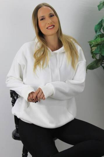 Üç İplik Kapşonlu Sweat Beyaz - 2410.2022 - 3