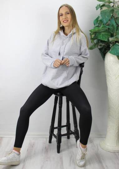 Üç İplik Kapşonlu Sweat Gri - 2410.2022 - 3