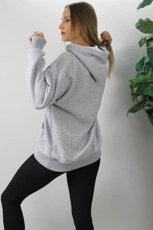 Üç İplik Kapşonlu Sweat Gri - 2410.2022 - 4