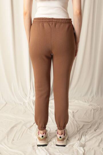 Üç İplik Kumaş Paçası Beli Lastikli Kadın Kahve Eşofman Altı - 5