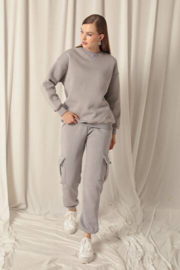 Üç İplik Lastikli Kadın Koyu Gri Eşofman - 2