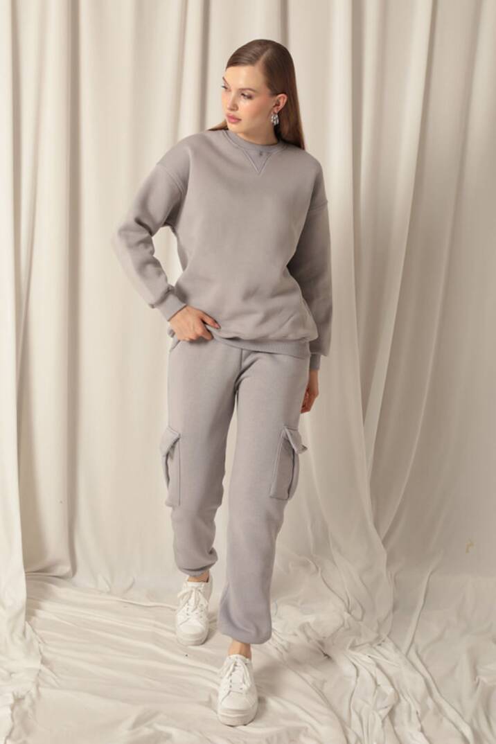 Üç İplik Lastikli Kadın Koyu Gri Eşofman - 2