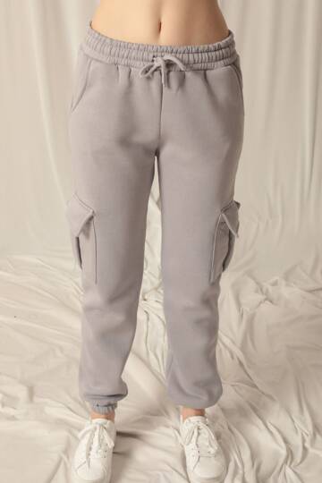 Üç İplik Lastikli Kadın Koyu Gri Eşofman - 3