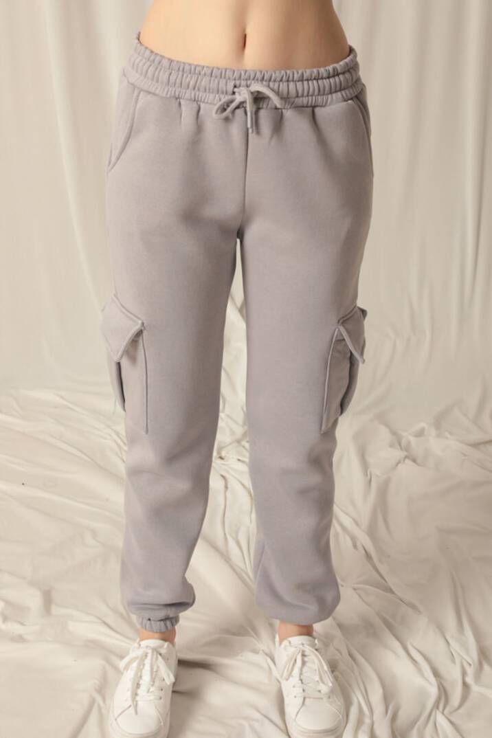 Üç İplik Lastikli Kadın Koyu Gri Eşofman - 3